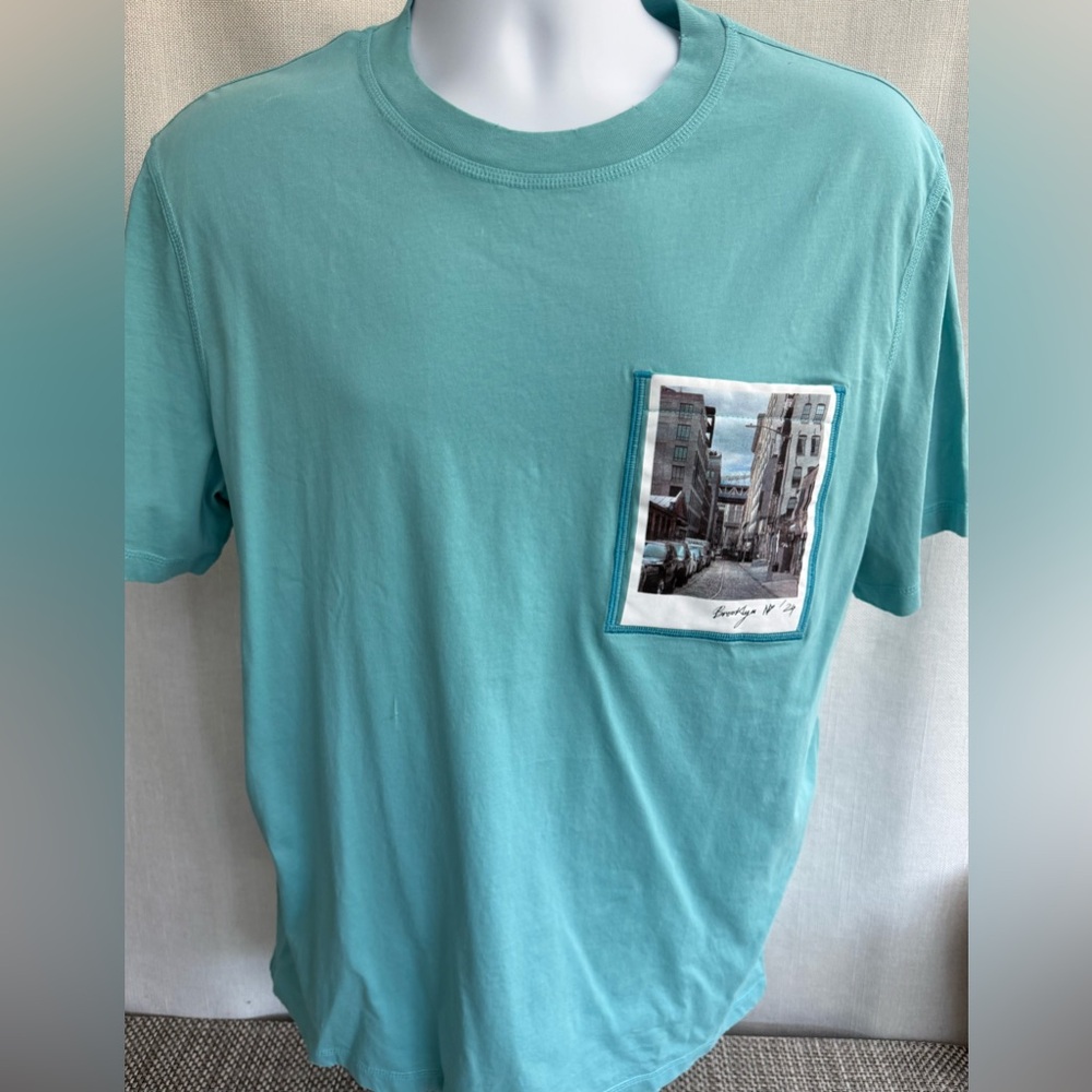 Men's Helmut Lang Teal Graphic Pocket T-Shirt